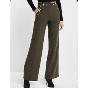 Express Wide Leg Trousers Pant Size 10 Long NWT Olive Green High-Waisted